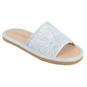 Journee Women's Eniola Lace Flat Slide Sandals Blue Size 6 1/2
